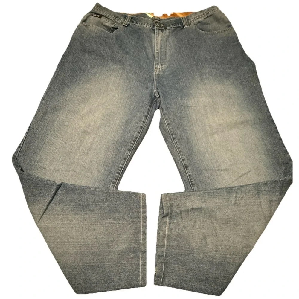 ENYCE‎ Vtg jeans men's 42 blue stitched Logo Patch Wide Streetwear Y2K
